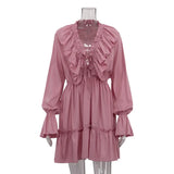 Toloer New Fashion V-Neck Pleated Horn Sleeve Flounce White Dress Spring Female Design Sense Fluffy Skirt-Outfit
