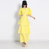 Cut Out Dress For Women Round Neck Puff Sleeve High Waist Solid Midi Dresses Female Summer Clothing Style New