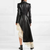 2022 Fashion Autumn Pu Leather Ladies Jacket Coat Coat Lapel Long Sleeve Irregular Belt Hem Ruffled Ladies Jacket