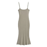 Trendy Women's Dress Hot Girls Sexy Basic Solid Color High Waist Show Thin Medium-Long Halter Skirt Hip Dress-Outfit