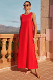 Spring And Summer New Casual Fashion Sleeveless Rounded Collar Solid Color Splicing Lace Fork In The Long Dress