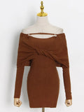 Patchwork Kink Dresses For Female Slash Neck Long Sleeve High Waist Slimming Solid Color Women's Dress New