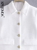 Women Fashion With Gold Button Jacket Coat Vintage Lapel Collar Long Sleeve Female Outerwear Chic