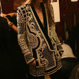 Toloer Small Suit 2024 New Fashion V-Neck Nail Bead Print Long Sleeve High-End Sense Suit Jacket Woman-Outfit