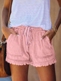 Tighten The Waist Tassel Denim Shorts Woman-Outfit