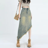 Toloer High Waist A-Line Denim Skirt Skirt Female Spring And Autumn Irregular Design Sense Long Skirt Small Tassel