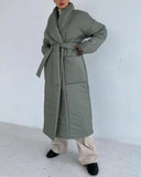 Thickening Winter Down Jacket Women Belted Cotton Padded Parkas Female Wide-waisted Long Bubble Coat Windbreakers