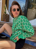 Collar Honey Sweater 2024 New Loose Temperament Versatile Plaid Head Round Collar Sweater-Outfit