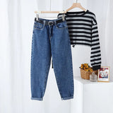 Streetwear High Waist Denim Jeans 2021 Vintage Blue Harem Jeans Female Lady Denim