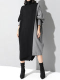 Hit Color Dresses For Women Turtleneck Long Sleeve Knitting Casual Minimalist Dress Female Autumn Clothing Fashion