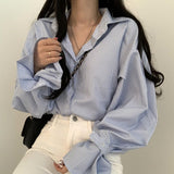 The Spring Of 2025, The New Korean Version Of The College Style Design Is Loose And Small Lantern Sleeve Striped Shirt Shirt For