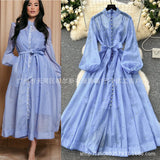 Standing Collar Nails Drilled Full Of Star Buckle Lantern Sleeves Tied With Waist Temperament Dress Famous Party Dress