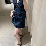 Kong Style Retro Thin Temperament New Vest Solid Color Simple And Irregular Fashion Shorts Two-Piece Suit
