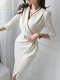 Han Queen Elegant Occupation Pencil Dress Women Autumn Sheath Dresses Simple Slim Mid-Calf Party Casual Bodycon Vestidos 2023-Outfit