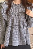 Women Shirt Vintage Loose Blouses 2023 Blusas Mujer De Moda O-neck Long Sleeve Ruffles Sweet Blouse Korean Fashion