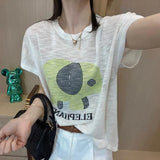 New Pure Cotton Women's Clothing T-shirt Sleeve Round Neck Fashion Versatile Covering Belly Letter Printing Tops-Outfit