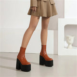 Chunky Heel Round Toe Platform Boots-Outfit