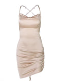 Satin Cross Back Mini Dress-Outfit