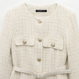 Homemade New Women's Wear Belt Textured Long-Sleeved Round-Neck Casual Suit