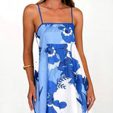 Women's Summer Fashion Print Strip Slings Sexy Big Swing High Waist Dress