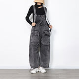 Toloer Waist Strap Jeans Fall 2024 New Loose Version Large Pocket Design Personality Wide Leg Pants Woman-Outfit