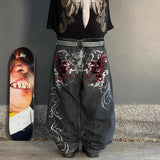 Loose Embroidery Straight Tube Hip Hop Jeans Hiphop Pants-Outfit