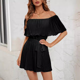 Women's Clothing Station Summer New Word Collar Sexy Folded Five-Sleeve Jump-And-Fleeve Jump-And-Fleeve Jump-And-Fleet