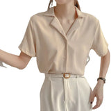 Toloer Spring And Summer College Style Retro Korean Version Of Professional Suit Collar Turn Students Short Sleeve Shirt Female Pure Color Top