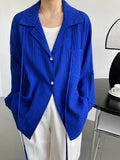 Notched Neck Texture Shirt Sunscreen Blue White Spring Summer Long Sleeve Pocket Women