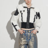Toloer Wind Coat 2024 Winter New Premium Sense Lapel Lamb Wool PU Leather Splicing Female Short Coat-Outfit