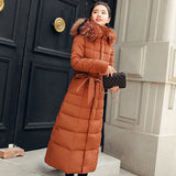 Cotton-Padded Clothes Female Over The Knee Long Style 2023 New Winter Dress Korean Version Slim Add Thick Big Wool Collar Large Size Down Cotton Jacket Cotton-Padded Jacket-Outfit