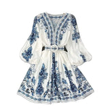 Toloer Spot Spring 2023 New Ladies Fashion V-Neck Long Sleeve Bohemian Print Dress-Outfit