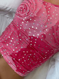 Sequin One Shoulder Floral Crop Tank Top-Outfit