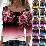 Long Digital Printing Sleeve Loose Neck Casual Pullover Print