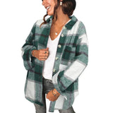 The Ins Autumn Urban Leisure Long Sleeve Lapel Loose Female Shirt Plaid Wool Coat-Outfit
