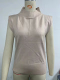 Toloer New Women's Solid Color Half High Neck Sleeveless Vest Fashion Simple Knit Loose-Outfit