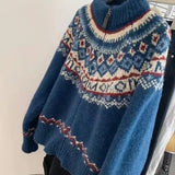 Blue Zipper Jacquard Knitted Cardigan-Outfit