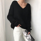 winter women's jacket pullover women's knitted bottoming sweater V-neck loose simple irregular hem sweater