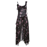 Toloer Summer New Women's French Lace Hollow Perspective Slit Slip Dress-Outfit