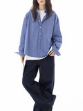 Toloer Blue Plaid Shirt Long Sleeves Men And Women Senior Sense Casual Loose All-Match Lovers Shirt Coat