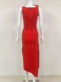 Red 3D Flower Cutout Rhinestone Midi Dress-Outfit