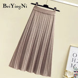 New Arrival Knit Skirt Women Solid Vintage Fashion Pleated Midi Skirts Ladies Knitted Soft Korean Skirt Faldas Mujer 1028-1-Outfit