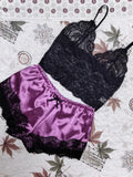 Toloer Hot Selling Lace Pajamas Two-Piece Lace Sling Perspective V-Neck Pajamas Set-Outfit