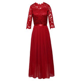 Toloer Dress Station Splicing Chiffon Dress Round Collar Lace Dress Evening Dress Women's