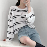 Vintage Striped Oversized Knitted Tee-Outfit