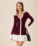 2025 New Short Dress Women's Fashion Lotus Side Knitted Dress Long-Sleeved Little Scented Style