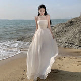 / Summer 2023 New Pure Color Pleated New Chinese Style Atmosphere Temperament Elegant Waist Sling Skirt-Outfit