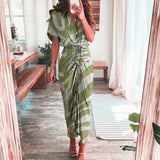 Toloer Women's Autumn New Short Sleeve Temperament Commuter High Waist Print Long