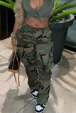 High Waist Straight Multicolor Camouflage Overalls