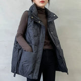 Down Vest Female Wear 2024 Winter Standing Collar Design Feeling Ribbon Warm Vest White Duck Velvet Vest-Outfit